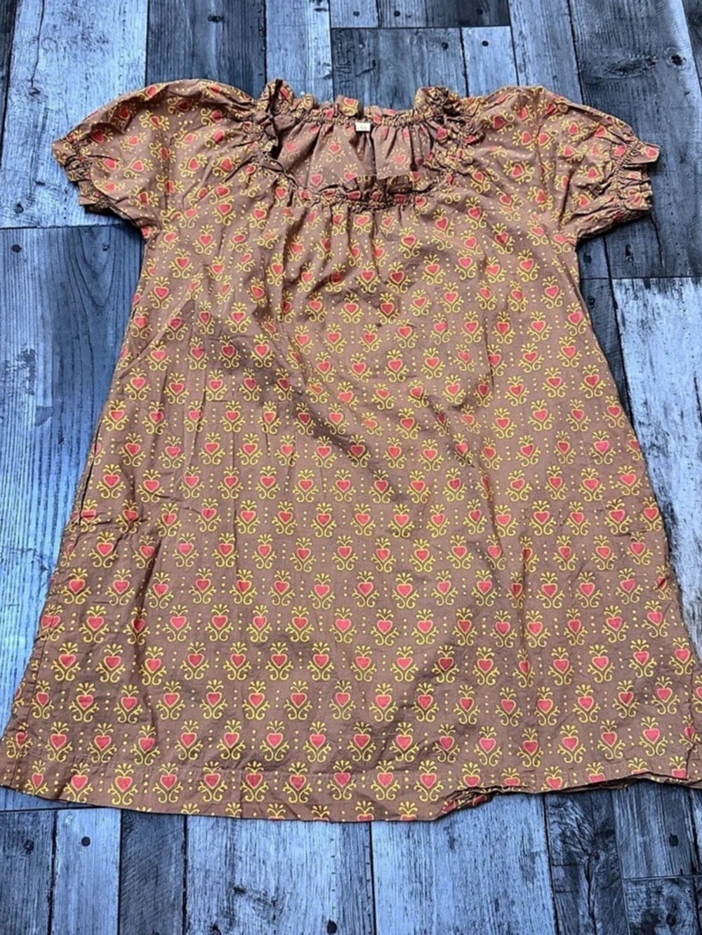 Matta NYC Kenia Nandini Dress Rust Ethnic Puff Sleeve Batik Cotton Mini Medium